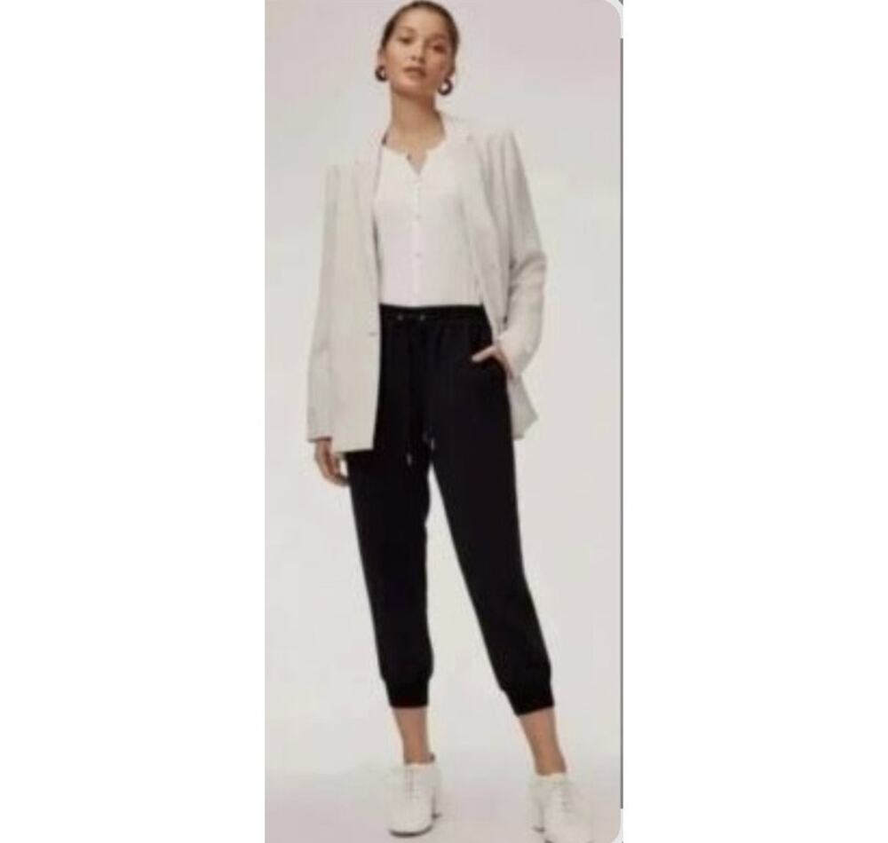 Aritzia Wilfred Buffon Crepe Joggers Black Drawstring Elastic Cuff Pants Size L